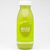 Cold pressed cloudy apple juice in a green bottle with white cap.