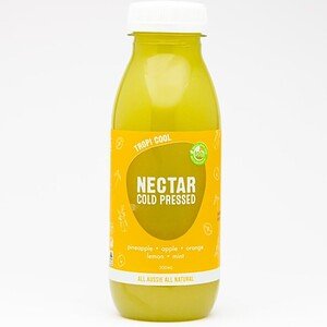 Cold pressed nectar juice with pineapple, apple, orange, lemon, and mint flavor.