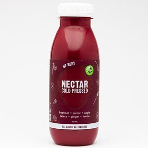 Nectar cold pressed juice with beetroot, carrot, apple, celery, ginger, and lemon.