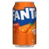 Fanta orange soda can with orange slice and logo.