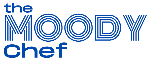 The Moody Chef logo featuring bold blue text and modern design elements.